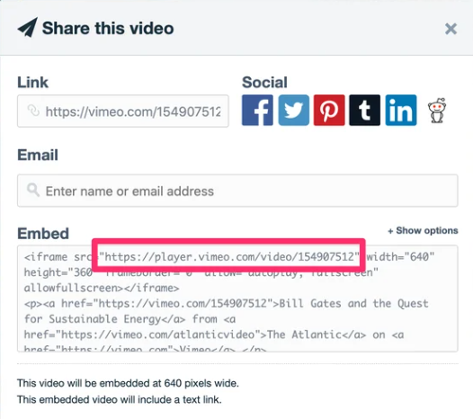 کپی لینک اشتراکگذاری ویدیو Vimeo